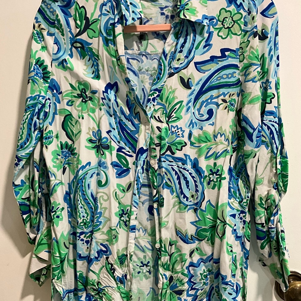 Zara Blue and Green Floral Blouse